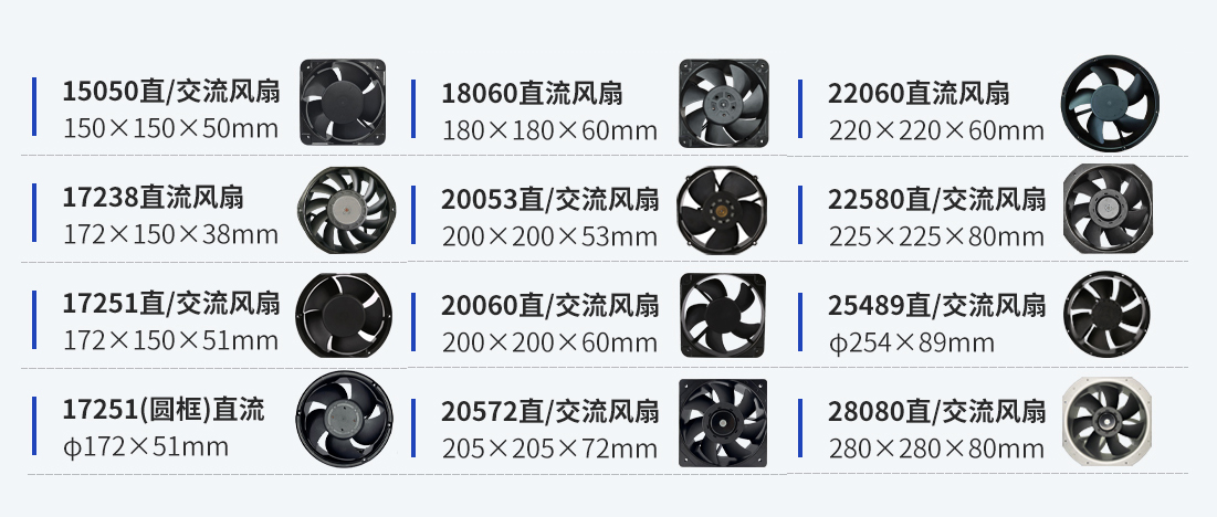 常見(jiàn)機(jī)柜風(fēng)扇型號(hào)15CM至28CM